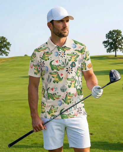Cute Alligator Cartoon 3D Polo Shirt for Men | Netecom