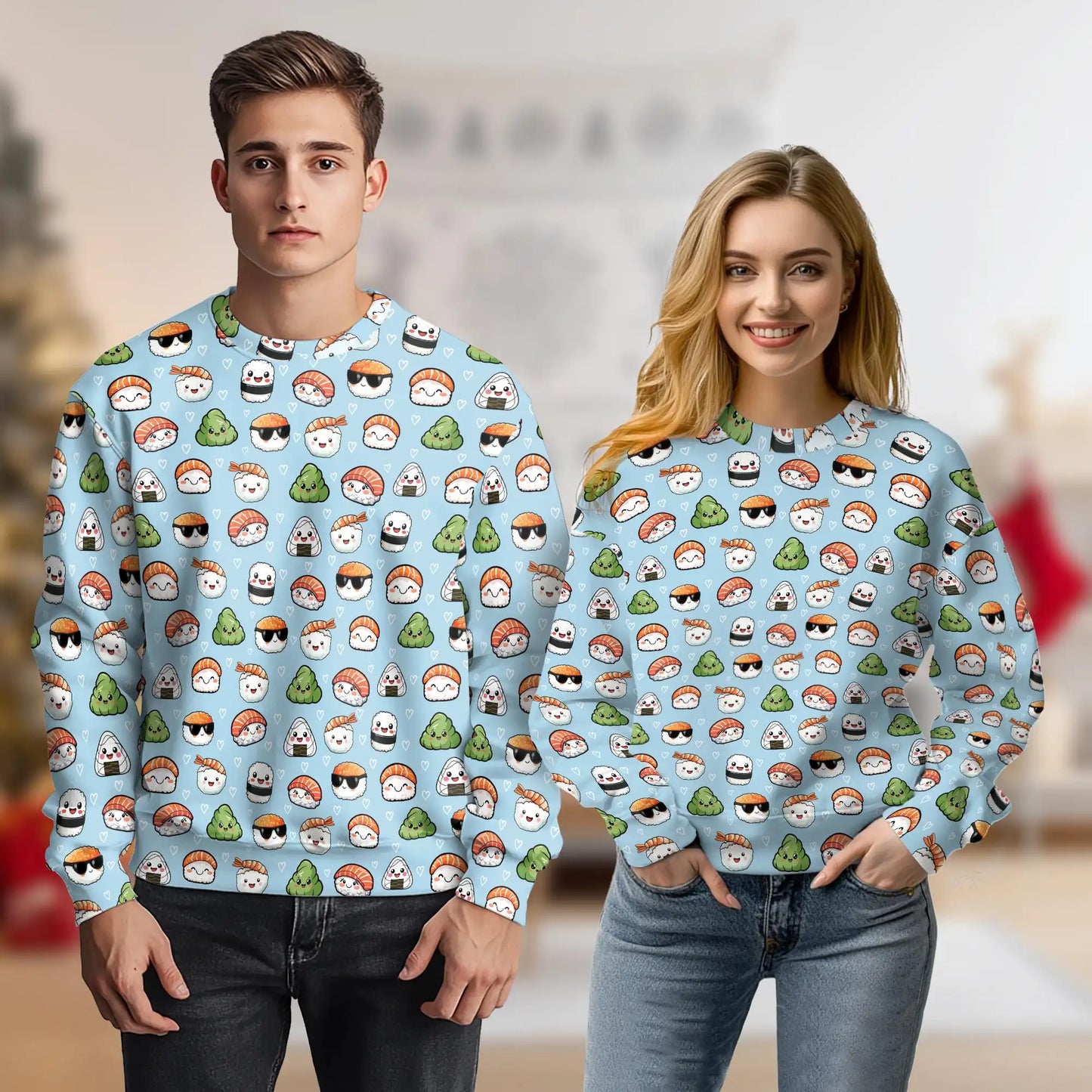 Sushi Pattern Sweatshirt, 3D All Over Print Japanese Food Crewneck Pullover for Men Women, Sushi Lover Gift - Netecom
