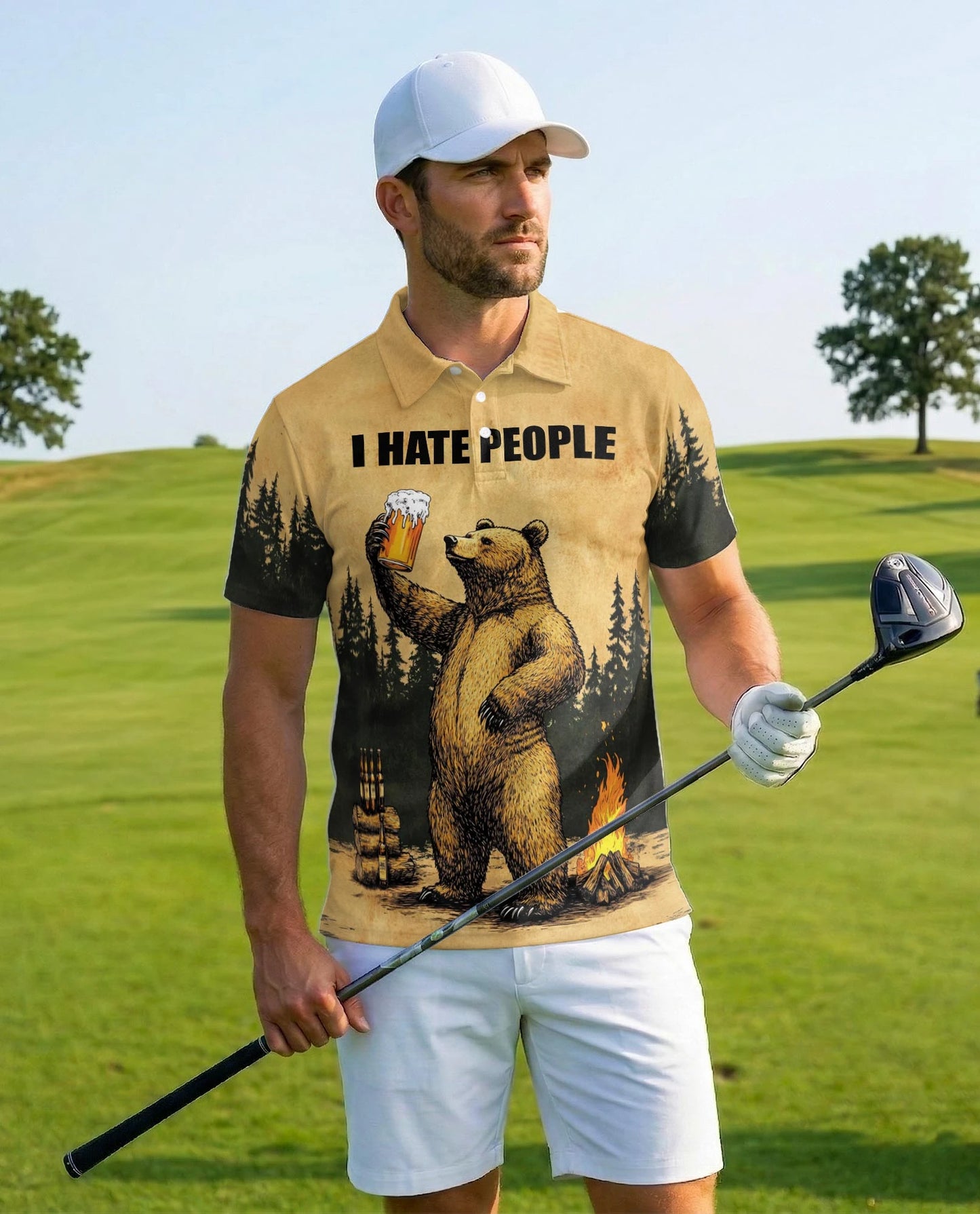 Funny Bear Camping Polo Shirt for Men – Outdoor Beer Lover Style | Netecom