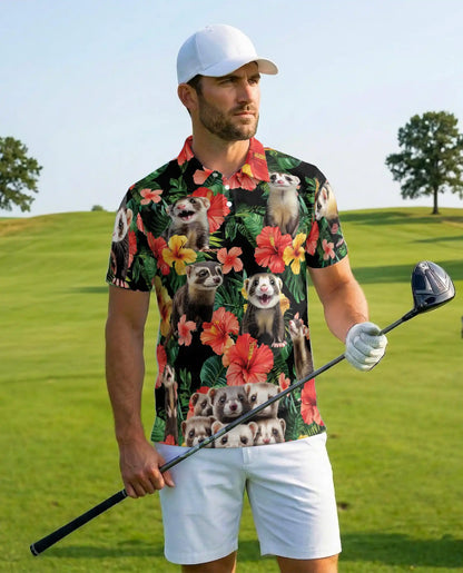 Funny Ferret Tropical Polo Shirt - Exotic Pet Hawaiian Style | Netecom