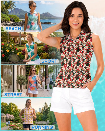 Red Orchid Ginger Sleeveless Polo Shirt for Women | Netecom