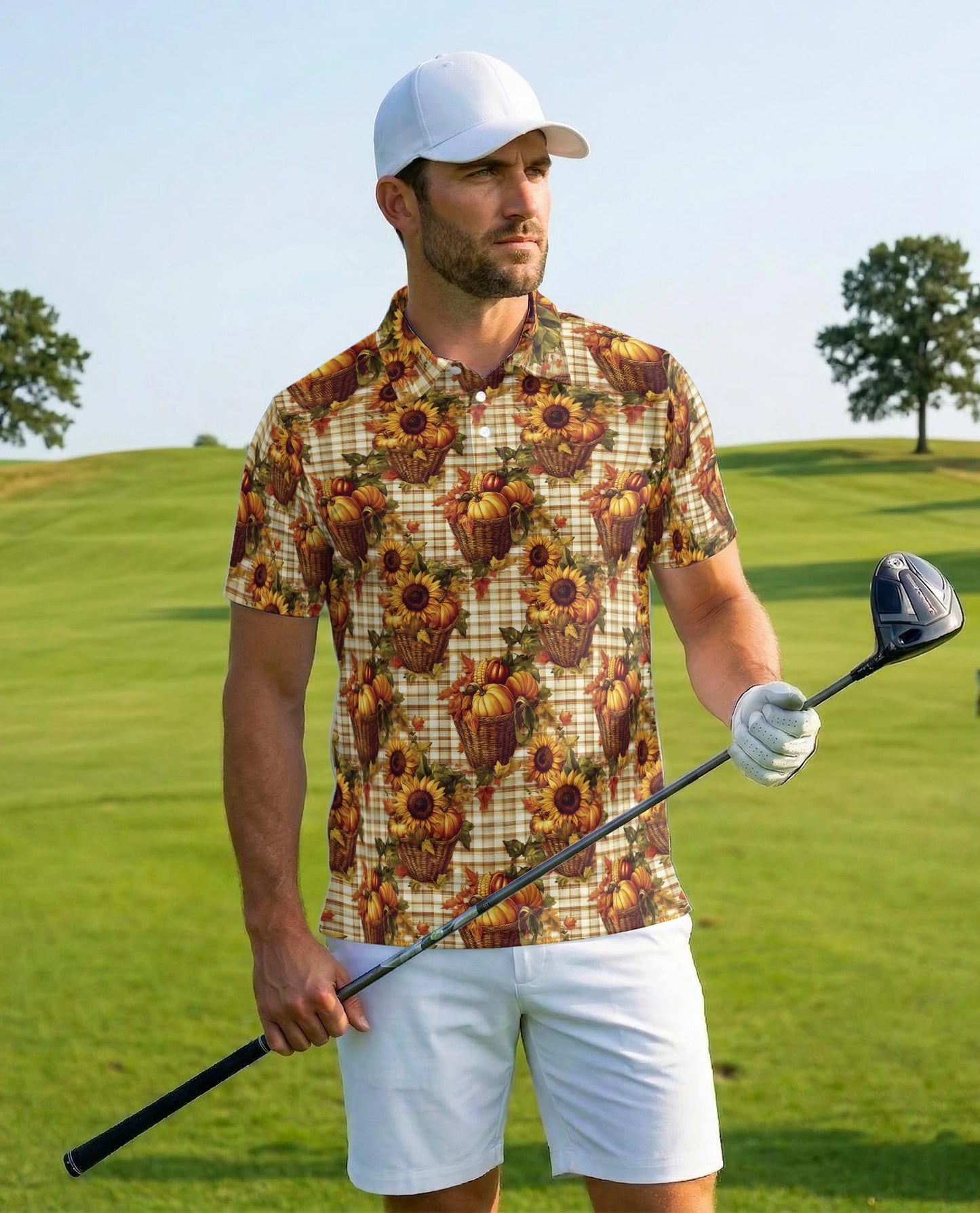 Autumn Harvest Gingham Pattern Polo Shirt for Men – Rustic Fall Style | Netecom