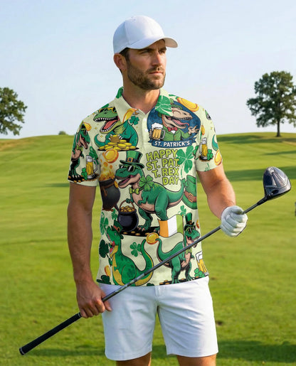 St. Patrick's Day Dinosaur Polo Shirt for Men – Funny Irish Holiday Style | Netecom