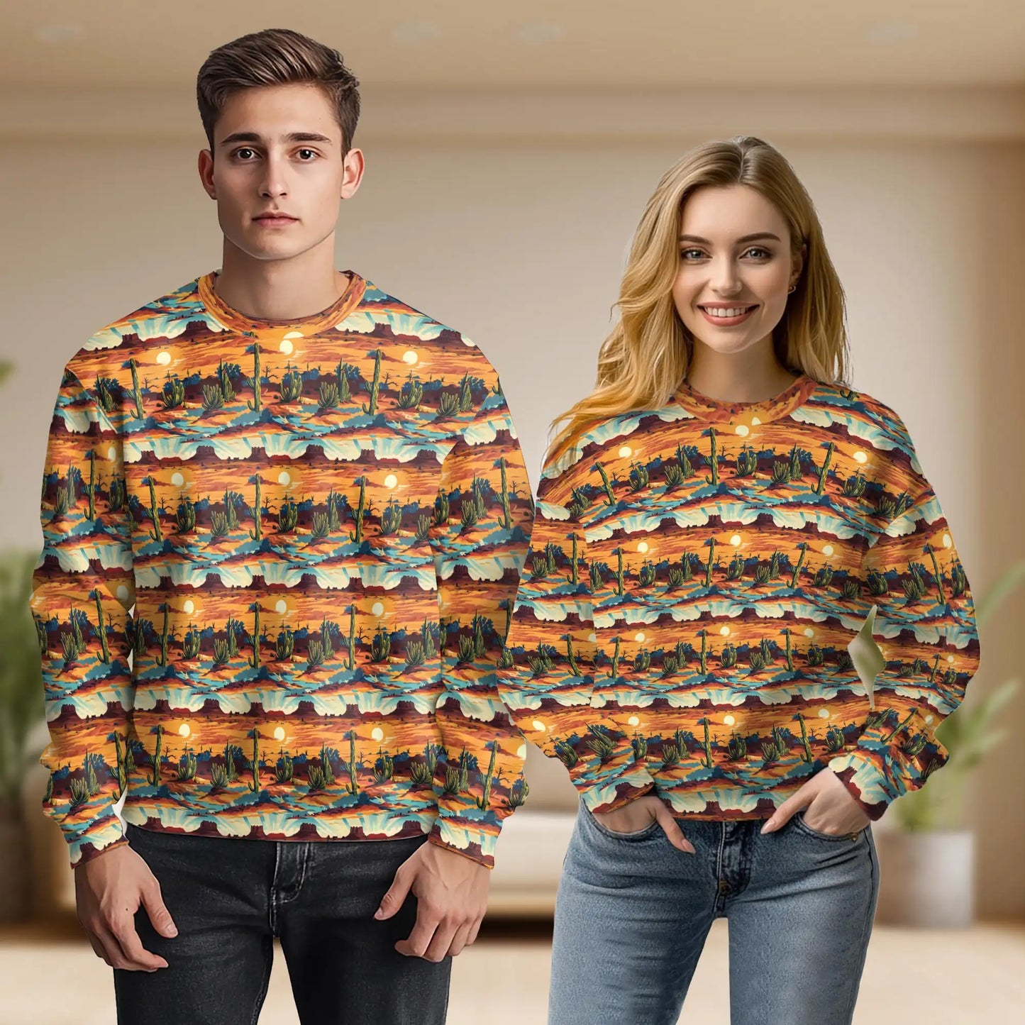 Desert Landscape Sweatshirt, 3D All Over Print Southwest Nature Crewneck Pullover for Men Women, Desert Lover Gift - Netecom