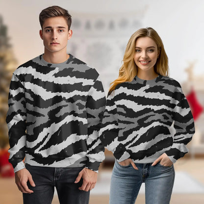 Grey Tiger Stripe Camouflage Sweatshirt, 3D All Over Print Military Camo Crewneck Pullover for Men Women, Hunting and Outdoor Gift - Netecom