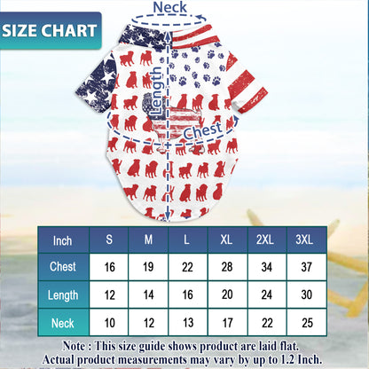 Netecom Matching Pug Flag Hawaiian Shirt for Dog and Owner, Aloha Summer Shirt, Pug Print Button Down Outfit for Pet and Human, Beach Vacation Casual Wear