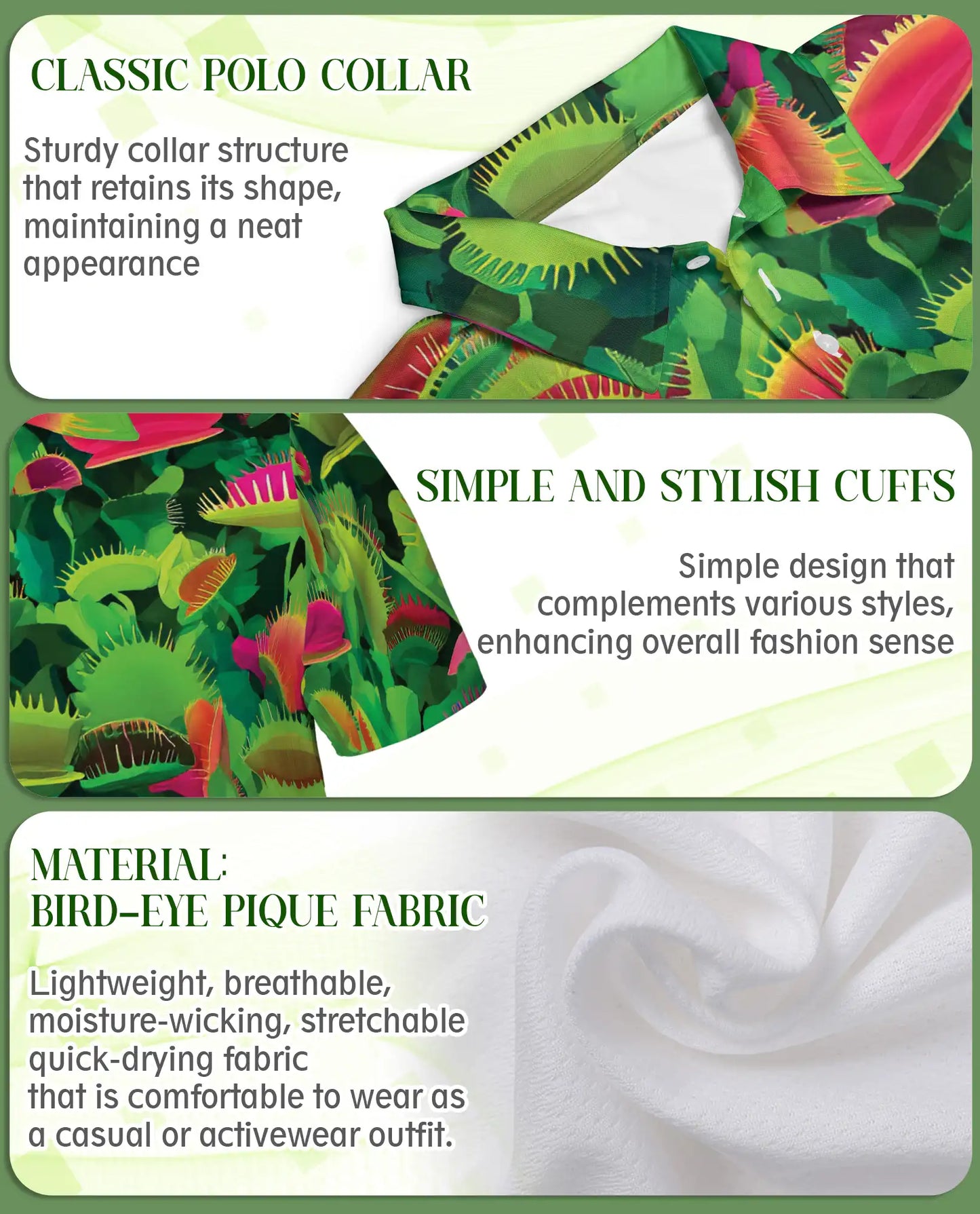 Venus Flytrap Tropical Botanical Polo Shirt Carnivorous Plant Pattern | Netecom