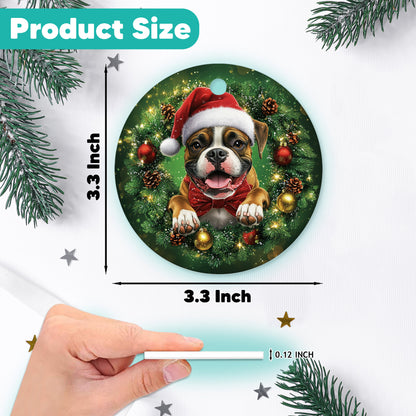 Netecom Cute Boxer Christmas Ornament, Dog Santa Hat Ceramic Ornament for Xmas Tree Hanging Decorations Gift, Puppy Lover Gifts, Home Decor, Holiday Party Present