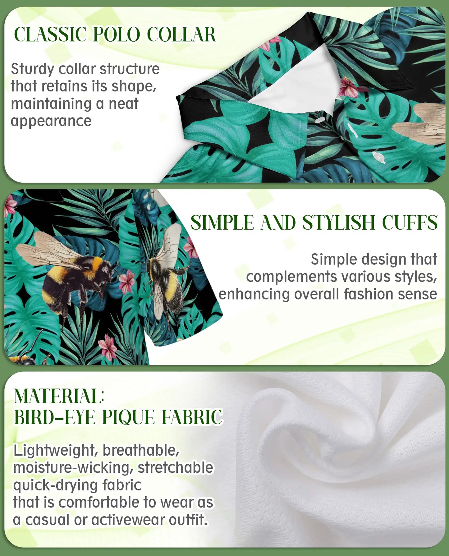 Bee Tropical Polo Shirt – Monstera Jungle Print | Netecom