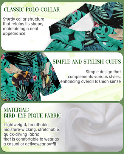 Bee Tropical Polo Shirt – Monstera Jungle Print | Netecom