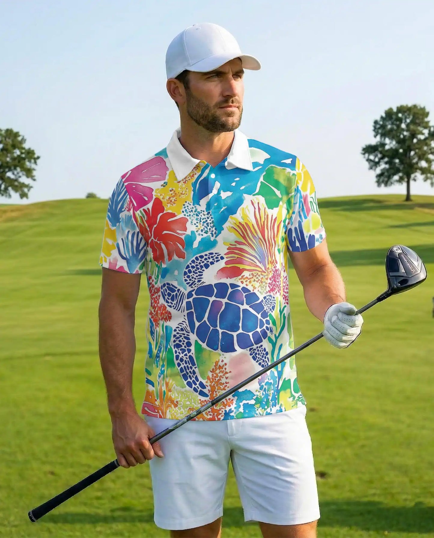 Colorful Sea Turtle Polo Shirt for Men – Vibrant Ocean Design | Netecom