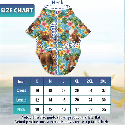 Netecom Matching Red Angus Cattle Hawaiian Shirt for Dog and Owner, Pineapple Aloha Summer Shirt, Cattle Lover Print Outfit for Pet and Human, Beach Vacation Casual Wear