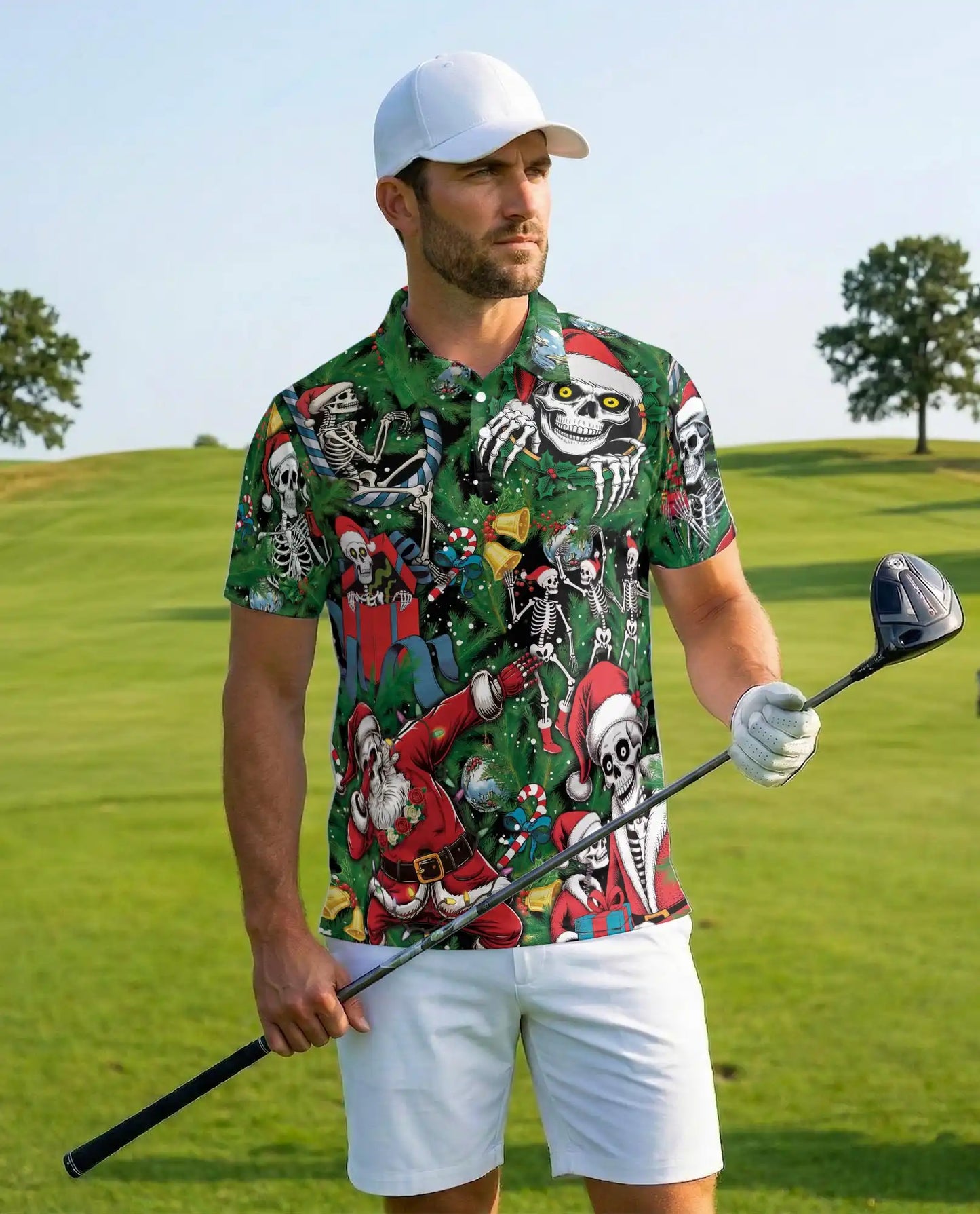 Skeleton Christmas Polo Shirt – Funny Holiday Skull Print | Netecom