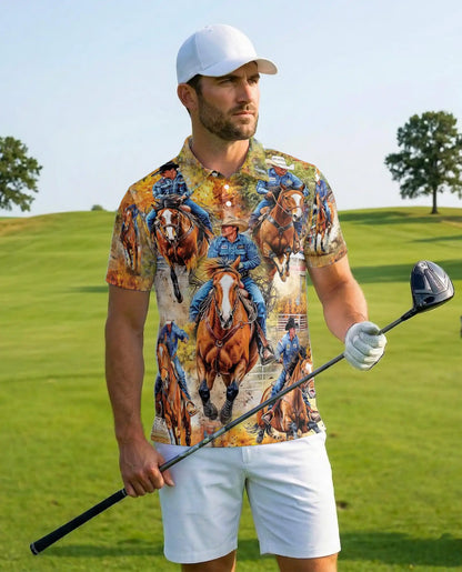Cowboy Horse Polo Shirt – Western Rodeo Print | Netecom