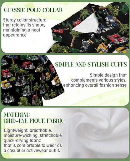 Truck Pattern Hawaiian Polo Shirt | Netecom
