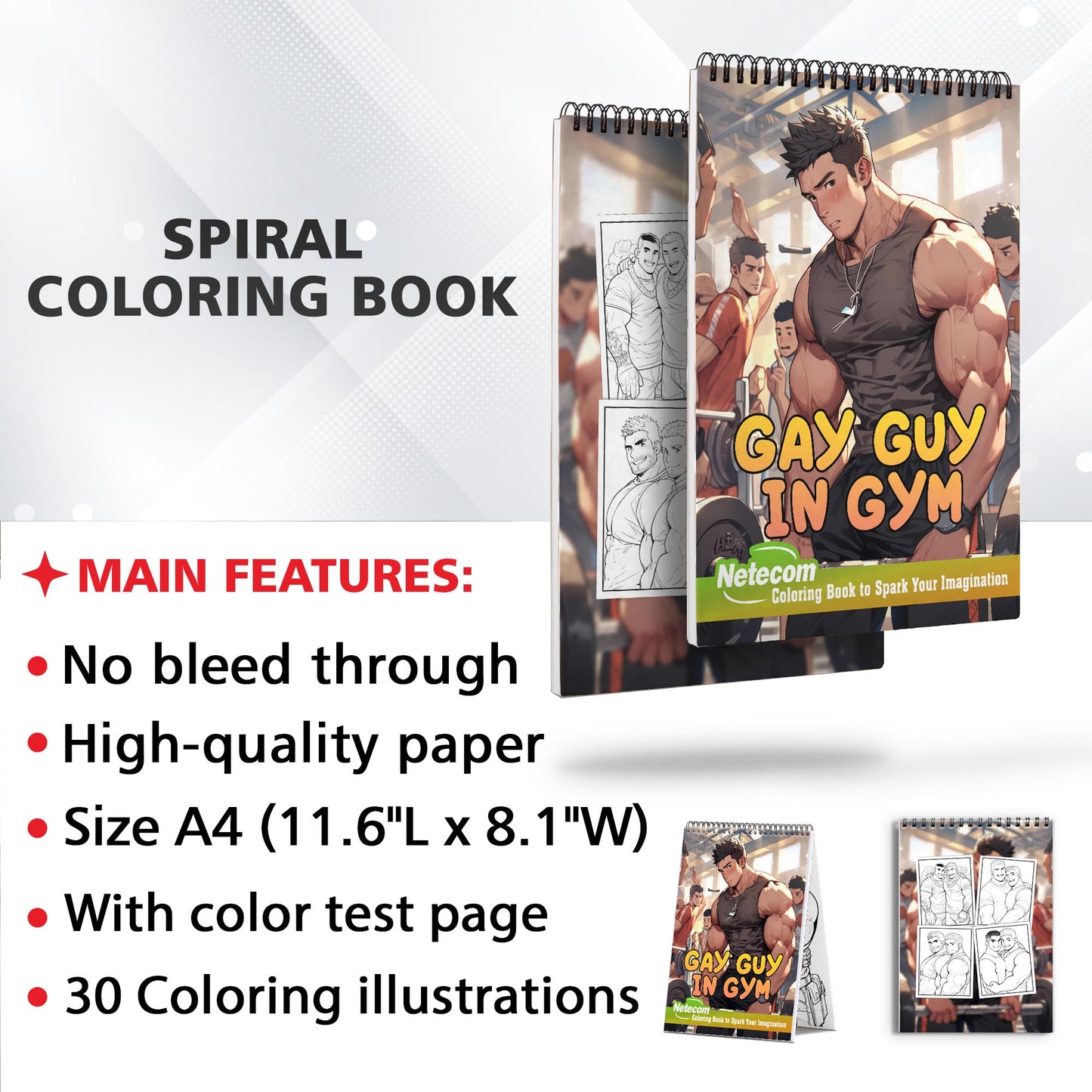 Gay Guy In Gym Spiral Bound Coloring Book, Unleash Your Creativity in a Fitness-Filled Setting with 30 Empowering Pages of Gym Scenes.