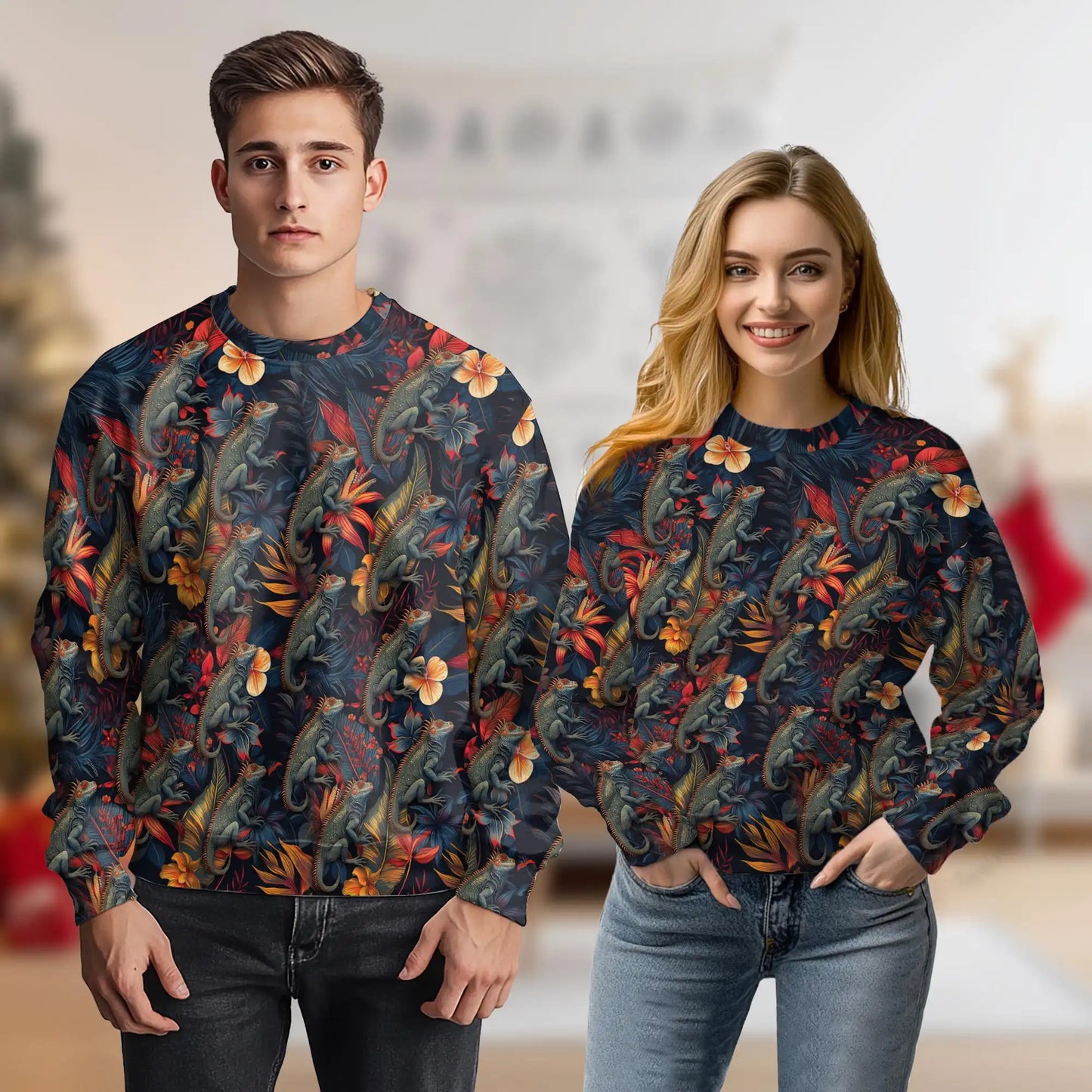 Amazing Iguana Sweatshirt, 3D All Over Print Colorful Reptile Crewneck Pullover for Men Women, Iguana Lover Gift - Netecom