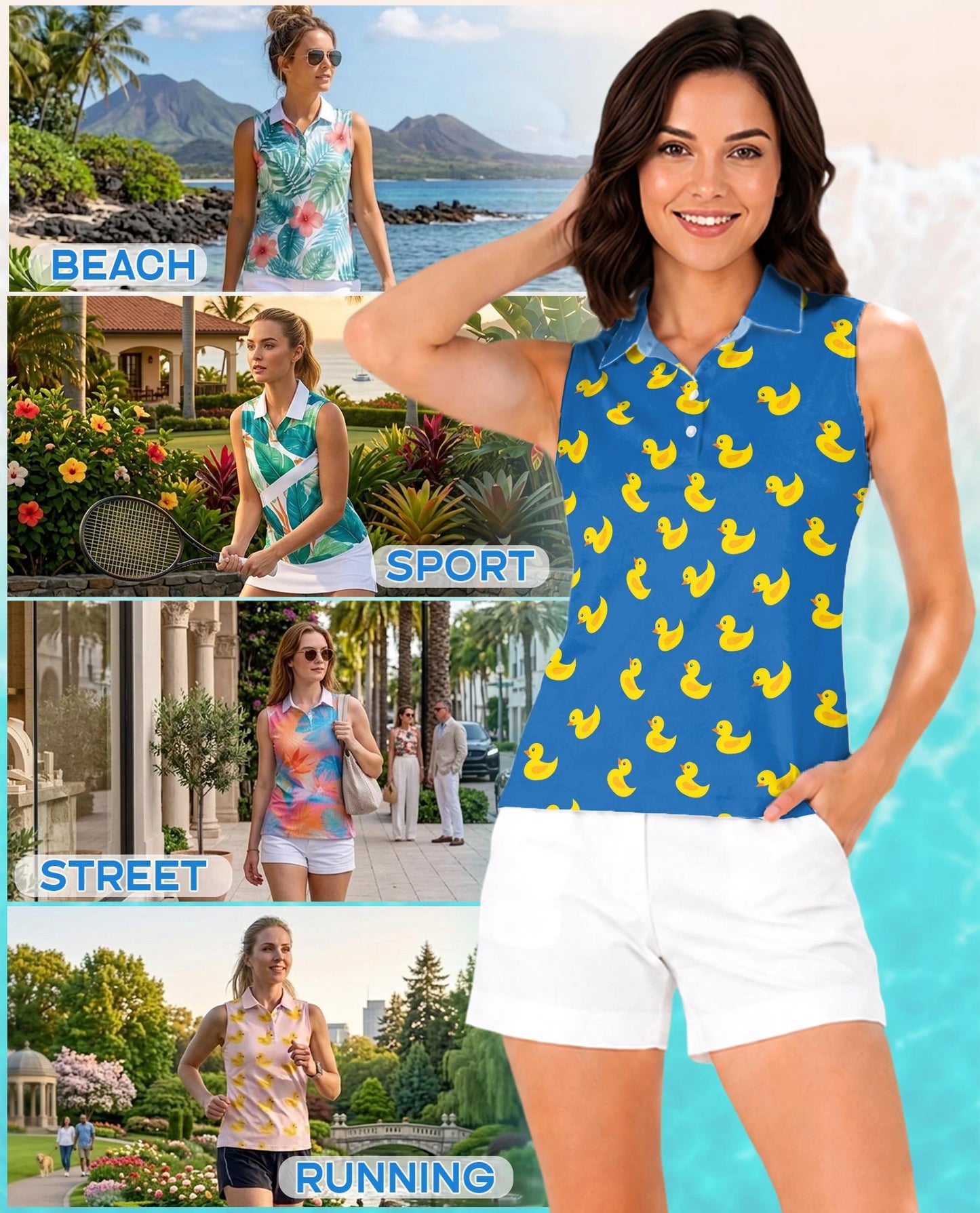 Yellow Rubber Duck Sleeveless Polo Shirt for Women | Netecom