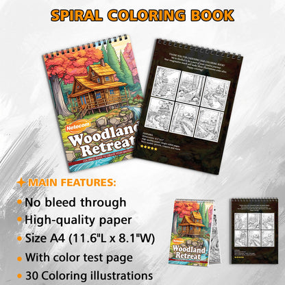 Woodland Retreat Spiral Bound Coloring Book, Peaceful Woodland Scenes for a Nature-Inspired Escape, Great for Those Seeking Serenity and Natural Beauty