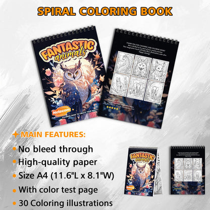 Fantastic Animals Spiral Bound Coloring Book, Imaginative Animals for a Whimsical Art Journey, Ideal for Those Seeking Creative and Unique Art