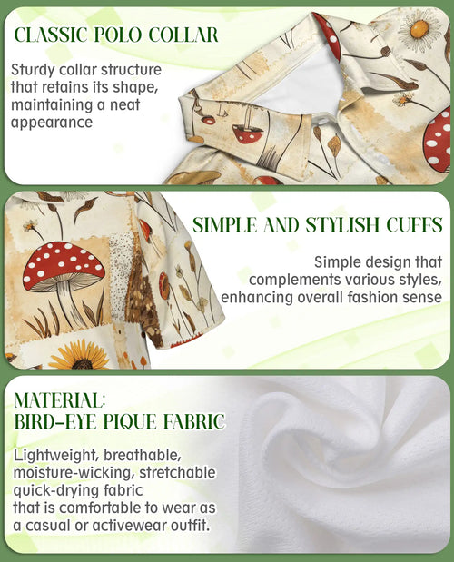 Vintage Mushroom Polo Shirt – Botanical Wildflower Print | Netecom
