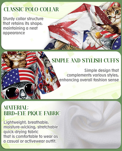 Patriotic Cat 3D Polo Shirt for Men – 4th of July USA Flag Style | Netecom