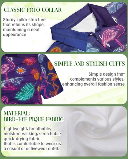 Neon Flamingo Polo Shirt – Tropical Night Print | Netecom