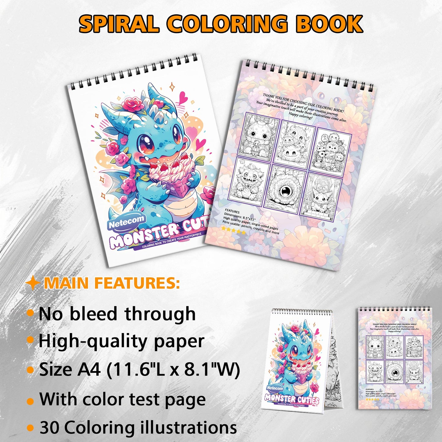 Monster Cuties Spiral Bound Coloring Book, Cute and Friendly Monsters for a Fun and Whimsical Coloring Experience, Great for Kids and Young-at-Heart Artists