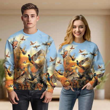 Animals Pheasant Hunting Sweatshirt, 3D All Over Print Wildlife Hunting Crewneck Pullover for Men Women, Hunter Gift - Netecom