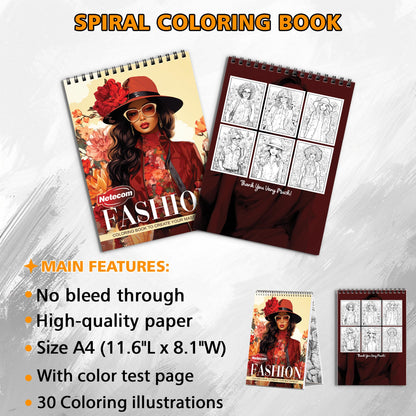 Fashion Spiral Bound Coloring Book, Stylish Fashion Designs for a Chic Coloring Experience, Great for Fashionistas and Style Enthusiasts