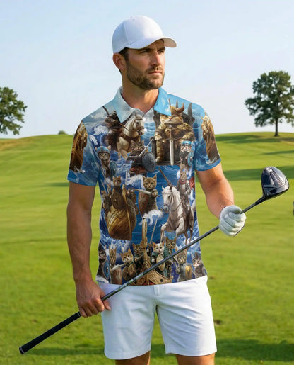 Viking Cat Polo Shirt - Warrior Cats Norse Adventure Fantasy Design | Netecom