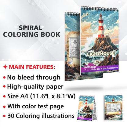 Lighthouse Spiral Boound Coloring Book: 30 Pages of the World of Coastal Beacons and Unleash Their Creativity