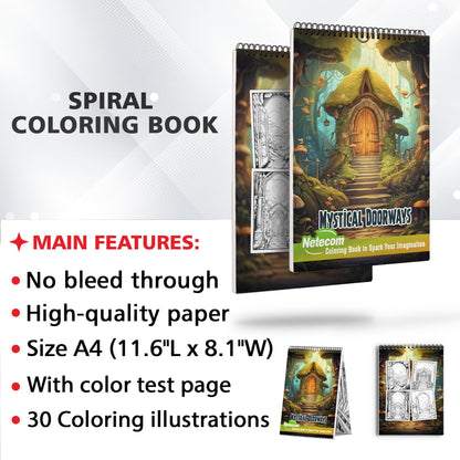 Mystical Doorways Spiral Bound Coloring Book, Celebrate the Art of Imagination with 30 Captivating Coloring Pages, Offering an Artistic and Dreamlike Experience