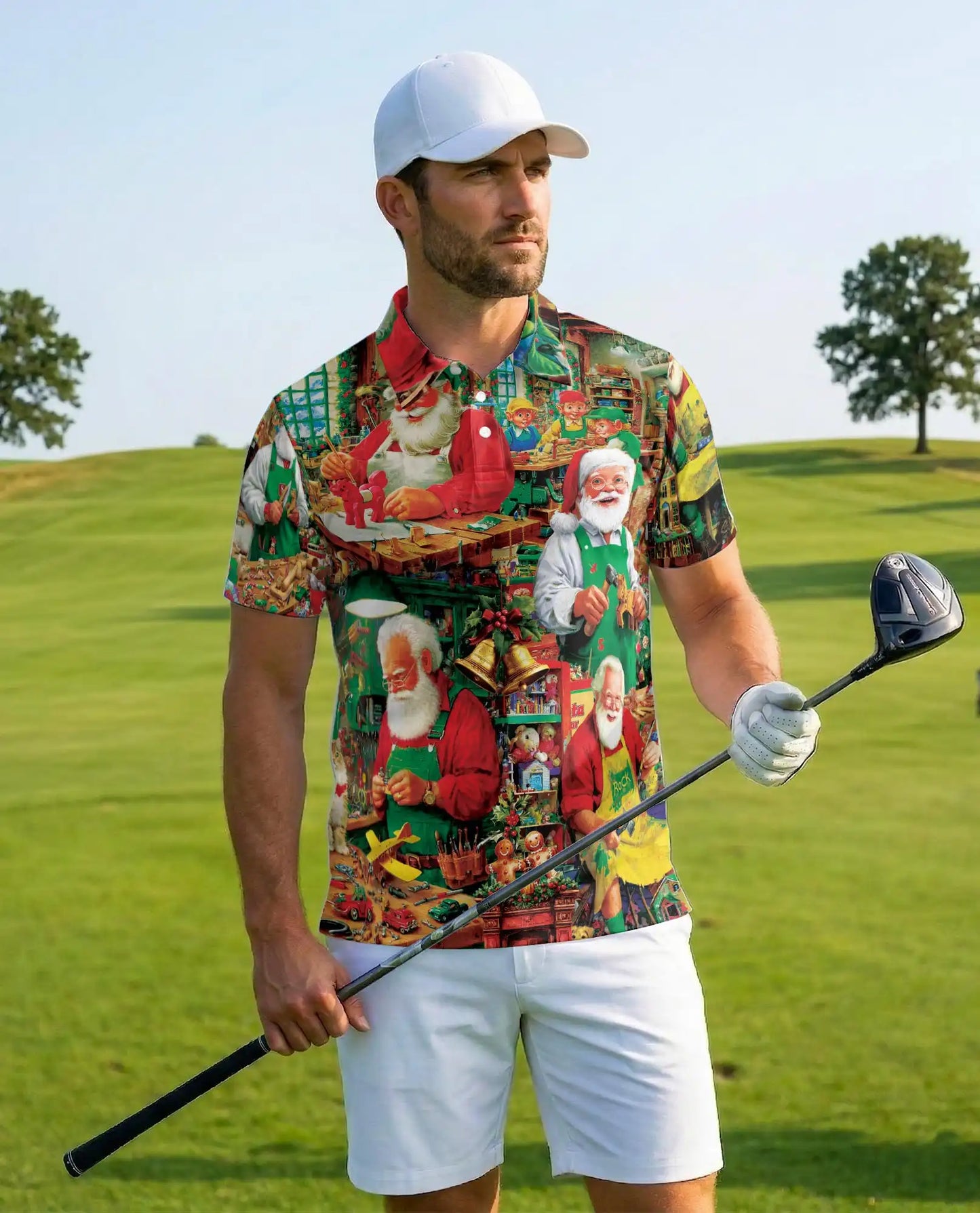 Santa Workshop 3D Polo Shirt for Men | Netecom