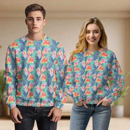 Golden Fish Pattern Sweatshirt, 3D All Over Print Tropical Ocean Crewneck Pullover for Men Women, Fish Lover Gift - Netecom