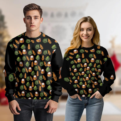 Funny Beer Hops Barley Sweatshirt, 3D All Over Print Brewing Crewneck Pullover for Men Women, Beer Lover Gift - Netecom
