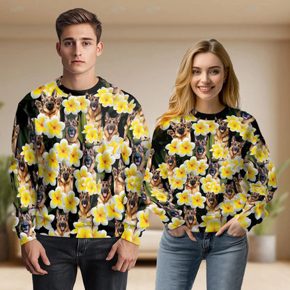 Plumeria German Shepherd Sweatshirt, 3D All Over Print Tropical Floral Dog Crewneck Pullover for Men Women, German Shepherd Lover Gift - Netecom
