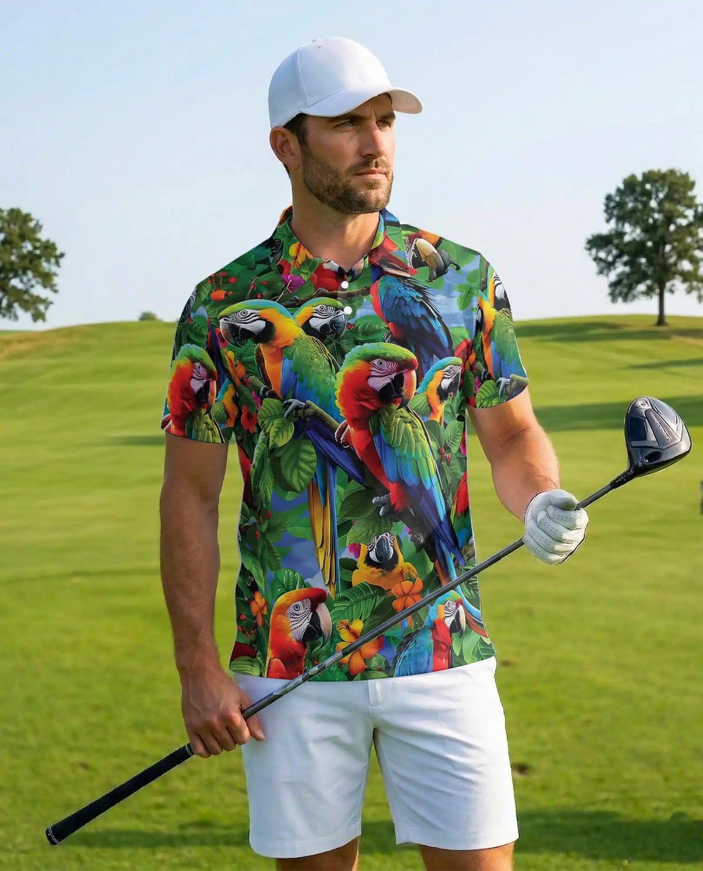 Tropical Parrot Polo Shirt for Men – Island Vacation Style | Netecom