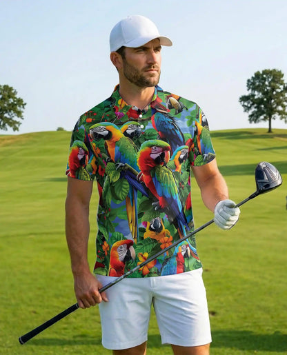 Tropical Parrot Polo Shirt for Men – Island Vacation Style | Netecom