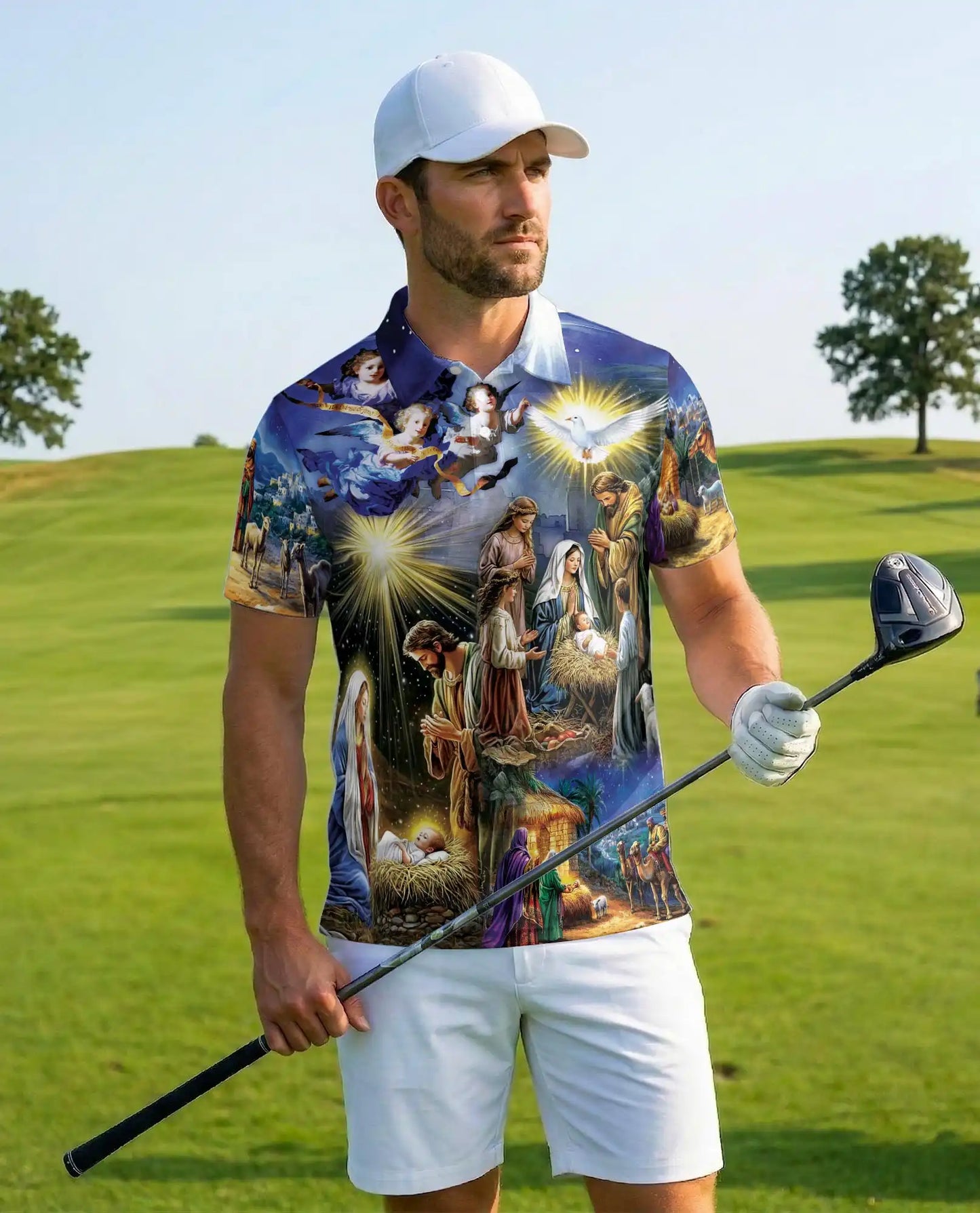 Nativity Christmas 3D Polo Shirt for Men – Religious Holiday Scene Style | Netecom