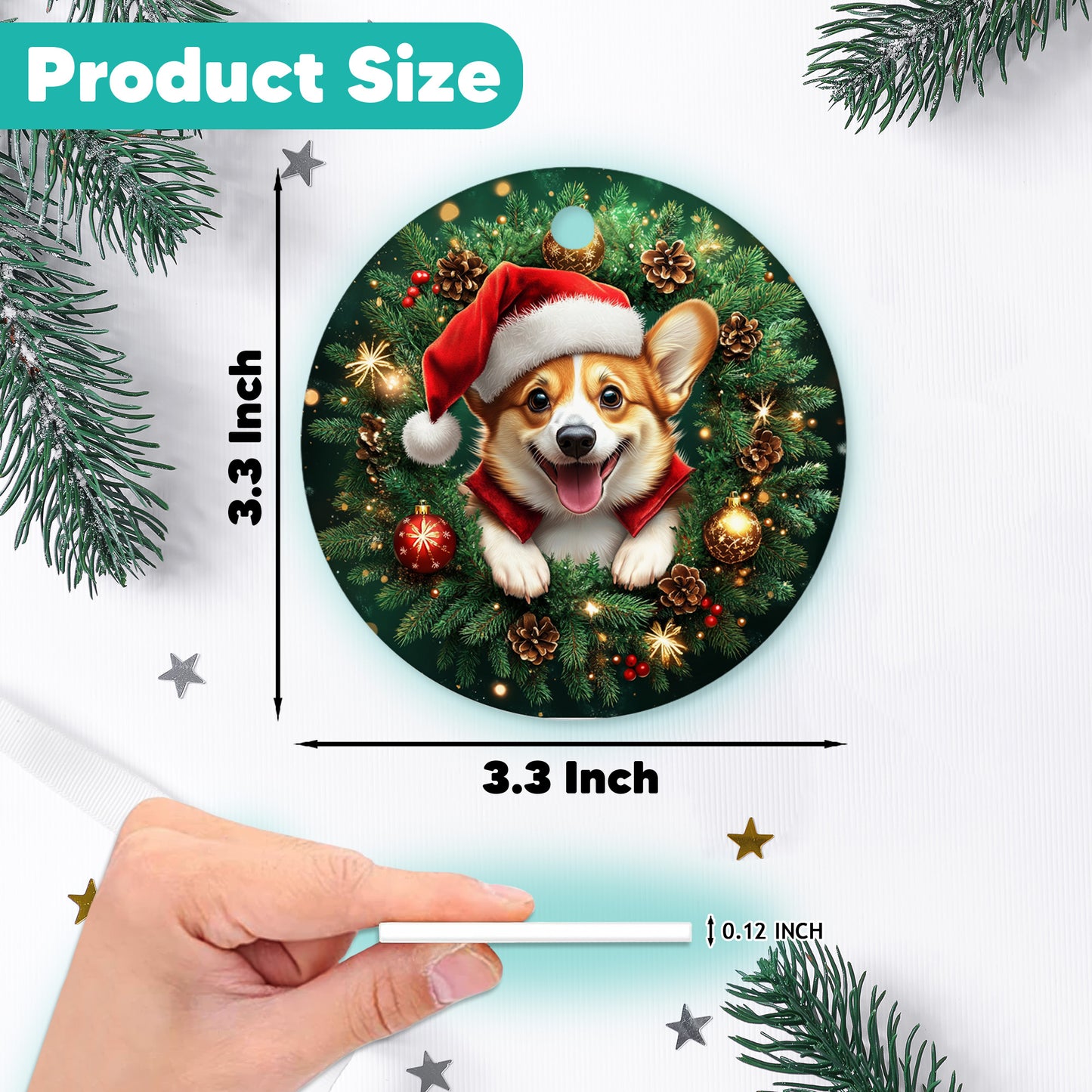 Netecom Cute Corgi Christmas Ornament, Dog Santa Hat Ceramic Ornament for Xmas Tree Hanging Decorations Gift, Puppy Lover Gifts, Home Decor, Holiday Party Present