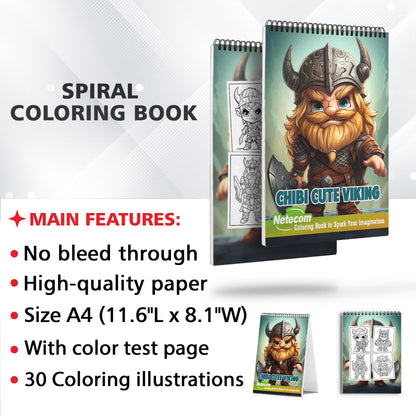 Chibi Cute Viking Spiral Bound Coloring Book, Unleash Your Creativity with 30 Adorable Chibi Viking Coloring Pages