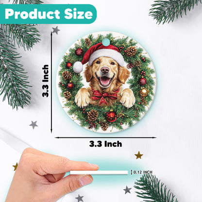 Netecom Funny Golden Retriever in Santa Hat Christmas Ornament, Puppy Ceramic Ornament for Xmas Tree Hanging Decorations Gift, Dog Lover Gifts, Holiday Party Present