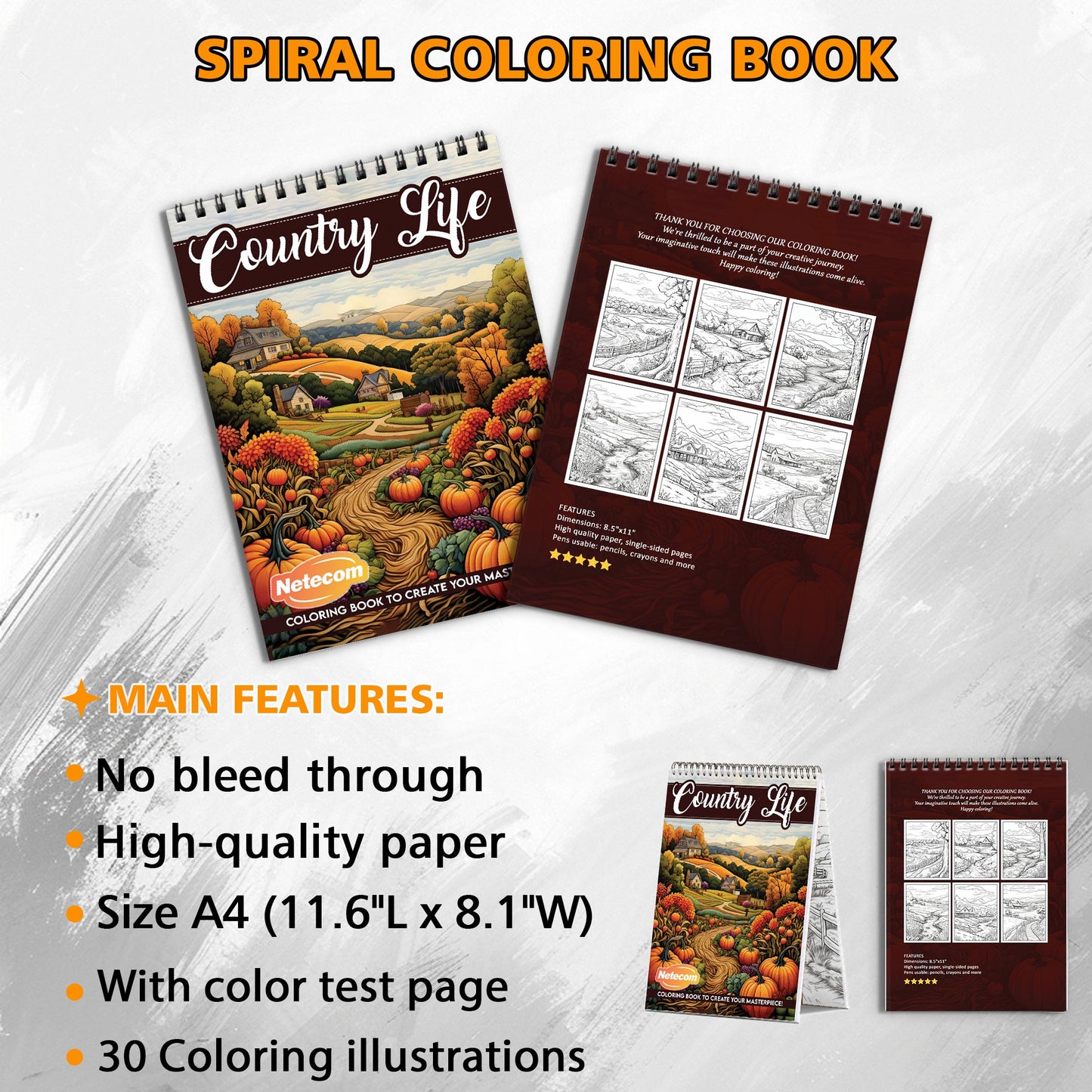 Country Life Spiral Bound Coloring Book, Idyllic Country Life Illustrations for a Peaceful Coloring Experience, Perfect for Rural Beauty Admirers