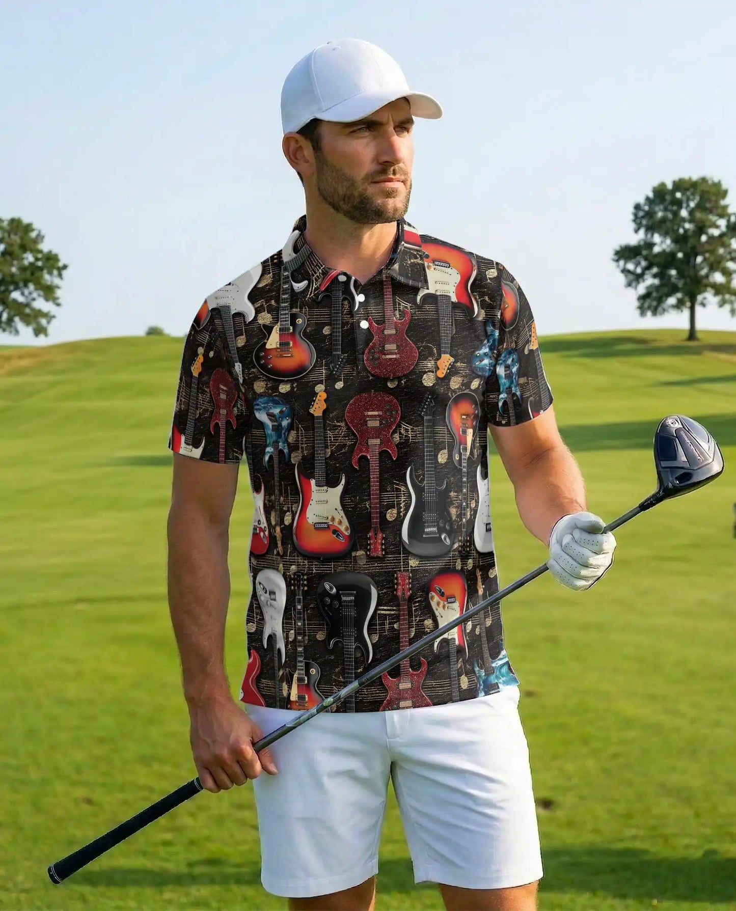 Electric Guitar Polo Shirt - Rock Musician Guitar Player Design | Netecom