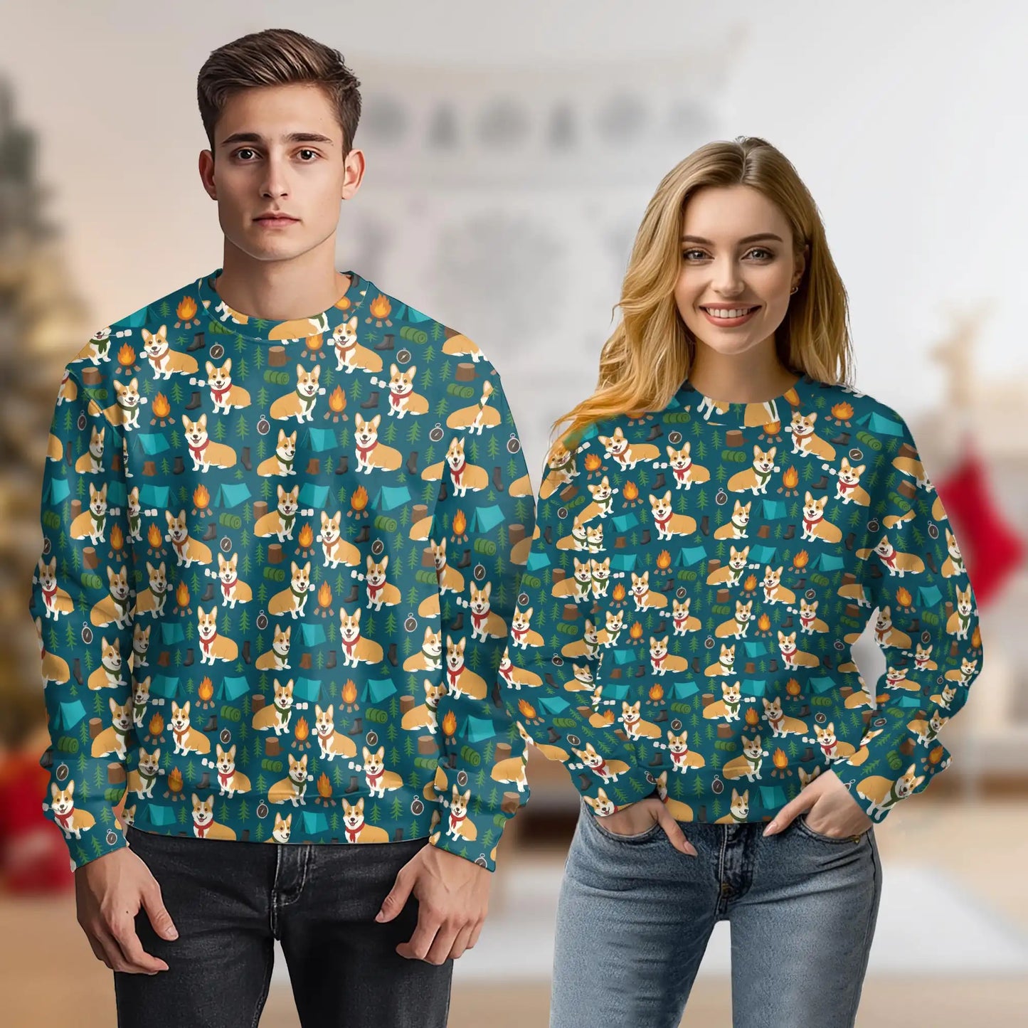 Corgi Camping Sweatshirt, 3D All Over Print Outdoor Adventure Dog Crewneck Pullover for Men Women, Corgi Lover Gift - Netecom