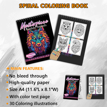 Masterpiece Mandala Animals Spiral Bound Coloring Book, Exquisite Animal Mandalas for Artistic Mastery, Great for Fans of Detailed and Mindful Art