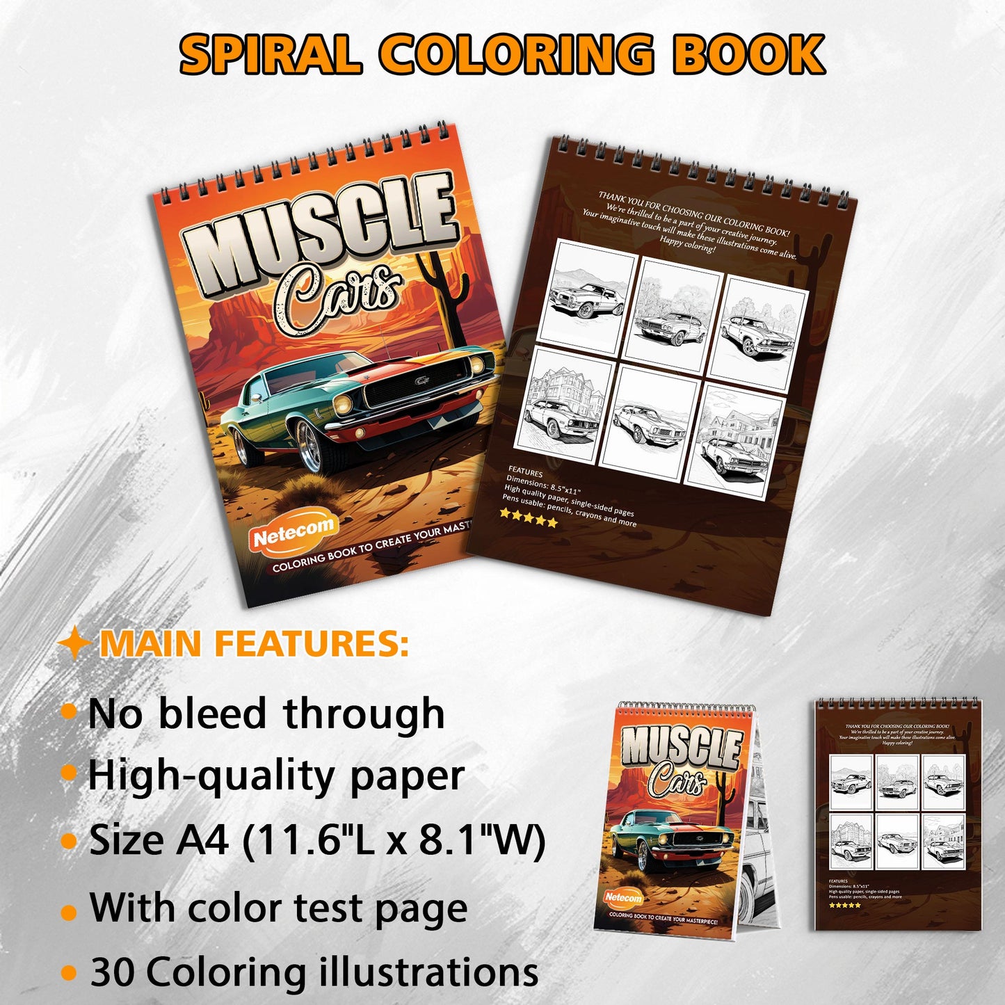 Muscle Cars Spiral Bound Coloring Book, Powerful Muscle Cars for an Adrenaline-Fueled Art Adventure, Great for Automotive Enthusiasts and Muscle Car Fans