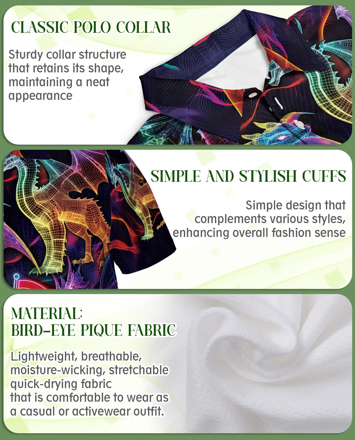 Pride Rainbow Dragon Polo Shirt for Men-Neon Fantasy Dragon Shirt | Netecom