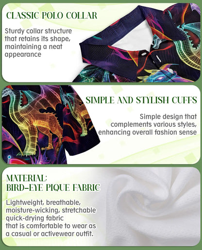 Pride Rainbow Dragon Polo Shirt for Men-Neon Fantasy Dragon Shirt | Netecom